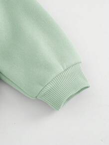 SHEIN LMoss Kids LMoss Baby Girl Cute Versatile Green Cartoon Embroidered Plush Strawberry Pattern Long Sleeve Sweatshirt & Elastic Waist Leggings Set, Autumn/Winter - Green - View 6