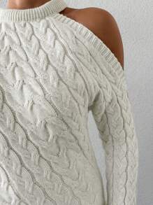 EURMUSE Cable Knit Cut Out Sweater & Drawstring Waist Knit Pants - Beige - View 5