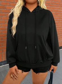 SHEIN LUNE Plus Size Autumn Fashionable Sequin Wing Graphic Hollow Back Hoodie Thanksgiving Outfit Women New Years