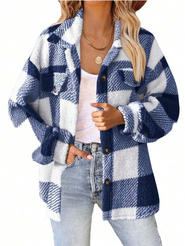 Plus Size Women's Plaid Flannel Button-Down Shirt, Long Sleeve Casual, Autumn/Winter