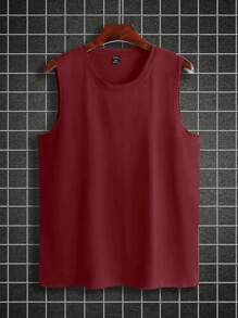 Manfinity Homme Plus Size Men's Solid Color Round Neck Casual Loose Fit Tank Top - Burgundy - View 5