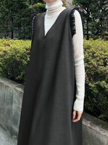 FRIFUL 女士网眼撞色中长连衣裙 - 灰色 - 查看 2