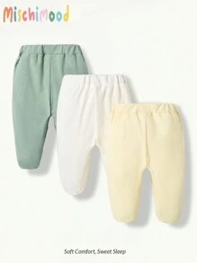 3 件装婴幼儿男童简约纯色裤子套装，白色、浅绿色、浅杏色 - 彩色 - 查看 5