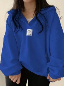 INAWLY Plus Size Casual Sweatshirt With Drawstring, Autumn/Winter Pullover Fall - Blue - View 4