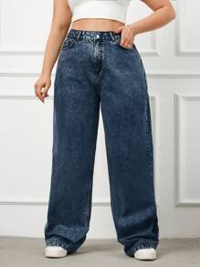 RueChic 100%Cotton Rigid, High Waist Wideleg Fit - Medium Wash - View 3