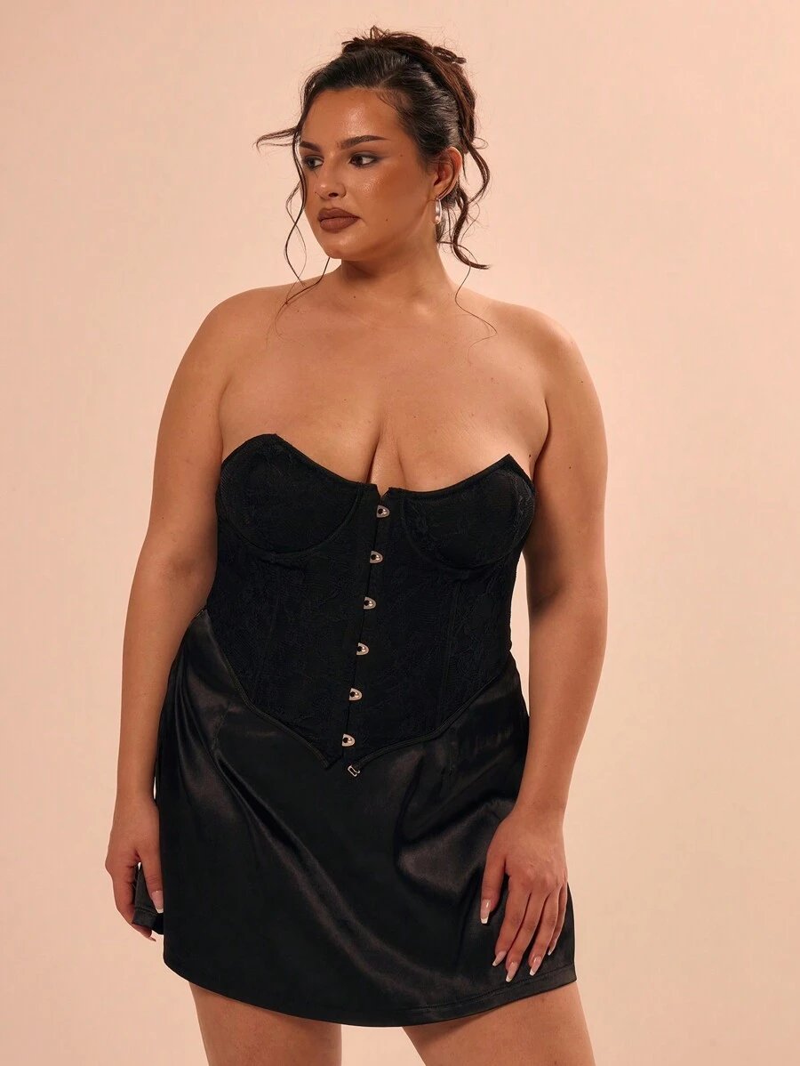 MUSERA Plus Size Lace Hook And Eye Sexy Going Out Boned Corset For Going Out, Sexy, Holiday, Break, Rave, Concert, Festival Autumn Winter Fall