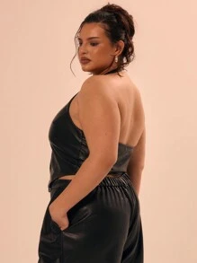 MUSERA Sexy Kunstleder Trägertop in Große Größen für Ausgehen, sexy, Urlaub, Auszeit, Rave, Konzert, Herbst Winter Saison