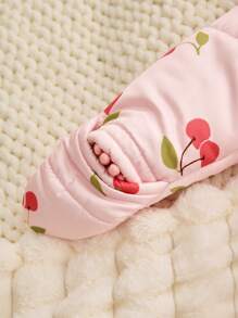 Cozy Pixies 1 chiếc túi ngủ trùm đầu dài tay in họa tiết quả anh đào ấm áp cho trẻ sơ sinh khi đi chơi, mùa thu - Hồng - Xem 6