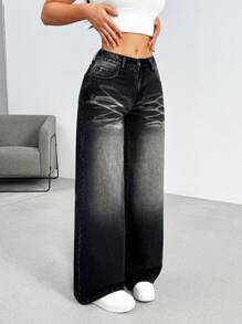 SHEIN EZwear Jeans de mujer con botones delanteros y bolsillo, para uso casual diario