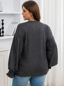 SHEIN LUNE Plus Size Women's Casual Flare Sleeve T-Shirt With Glitter Detail, Autumn New Years Women