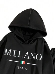 Vacaura 青少年男孩休闲酷炫舒适长袖连帽衫和裤子套装 - 黑色 - 查看 7