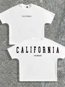Manfinity NXTstreet Men's Casual Letter Print Loose T-Shirt And Shorts Set - White - View 3