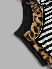 SHEIN EZwear 女士休闲简约多色针织豹纹纯色背心 - 彩色 - 查看 8