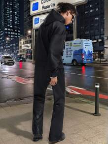 Manfinity VCAY Men's Loose Digital Print Long Sleeve Knit Sweatshirt Set, For Fall Winter - Black - View 4