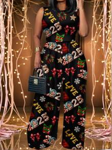 Slaydiva Casual Simple New 2025 Pattern Loose Fit Plus Size Jumpsuit, Suitable For Autumn/Winter - Black - View 1