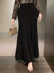 DAZY Women Solid Ribbed Knit Mermaid Hem Skirt, Elegant Sweater Dress For Autumn/Winter