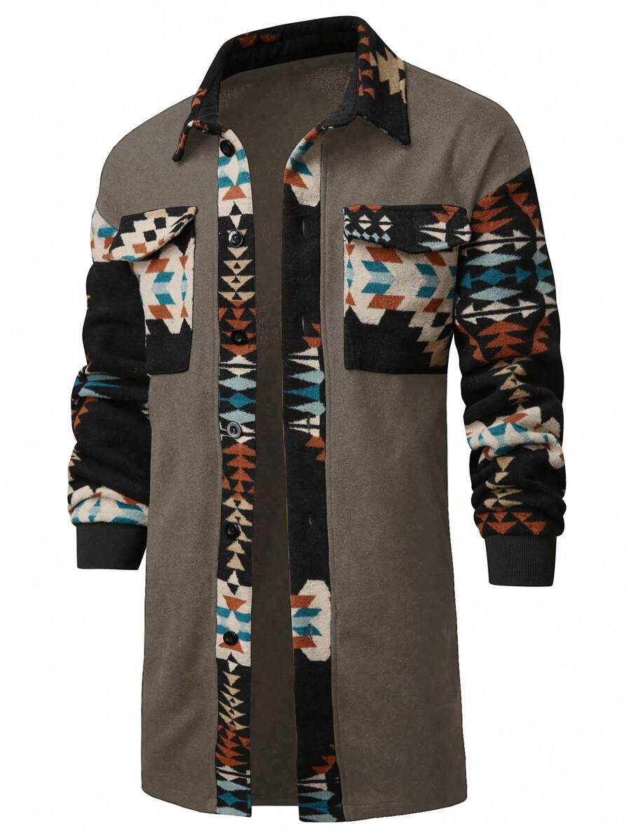 Manfinity Homme Men's Casual Geometric Print Poncho Jacket, Autumn - Multicolor - View 1