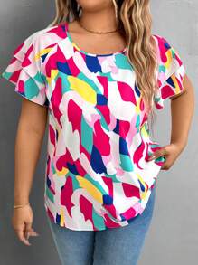 SHEIN LUNE Áo cánh cổ tròn rộng rãi, họa tiết khối màu tương phản cỡ lớn, phong cách Valentine Boho Cowgirl Old Money Festival Bohemian Western Wear Women Hippie Summer - Nhiều màu - Xem 5