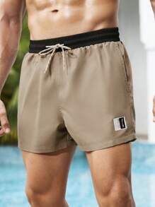 Manfinity Swimmode Men's Two-Tone Drawstring Waist Double Layer Beach Shorts - Khaki - View 3