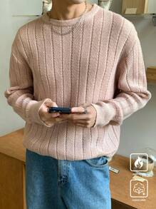 Manfinity CasualKnits Jersey de cuello redondo de unicolor, de manga larga y con costillas para hombre, de uso casual - Multicolor - Ver 1