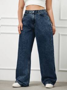 RueChic 100%Cotton Rigid, High Waist Wideleg Fit - Medium Wash - View 6