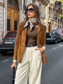 Pariaura Women's Slim Fit Collared Pullover Sweater, Collegiate Style Knit Pullover Fall Winter Sweater - Coffee Brown - View 6