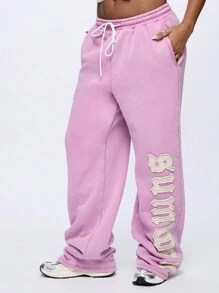 SUMWON WOMEN Cozy Athletic Sweatpants Fleece Jogger Pants With Side Pockets Logo Embroidery Relaxed Fit Streetwear Loungewear Fall Winter Athletic Pants - Lilac Purple - View 5