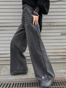 FRIFUL Women's Casual Distressed Wide Leg Jeans