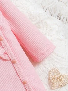 Baby Girls Waffle Long Sleeve Jumpsuits With Headband, Baby Loungewear - Pink - View 3