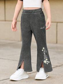 SHEIN Young Girls Fashionable Sports & Casual Floral Print Flared Pants For Autumn/Winter