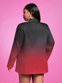 Slaydiva 大码前扣长袖渐变色印花休闲西装外套 - 紅色 - 查看 2