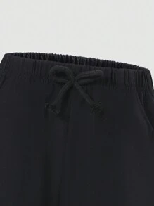 Conjunto de 2 piezas para niña preadolescente: Blusa de manga larga con estampado gráfico y pantalones cargo de pierna recta, elegante conjunto de otoño - Negro - Ver 6