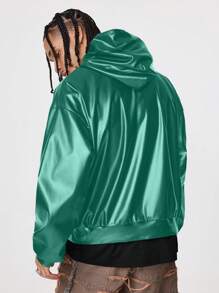 Manfinity RebelGame Men's Loose Fit Brazilian Style Long Sleeve Hoodie, For Fall Winter - Dark Green - View 4