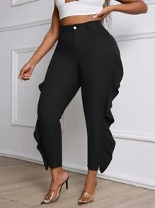 Plus Size Women Jeggings With Ruffle Sides, Black - Black - View 4