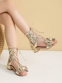 Kids Girls High Heel Sandals Summer Pearl Zipper Sandals