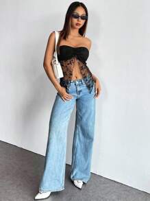 Chiquease Dames kanten voorkant gedraaide zoom bandeau crop top