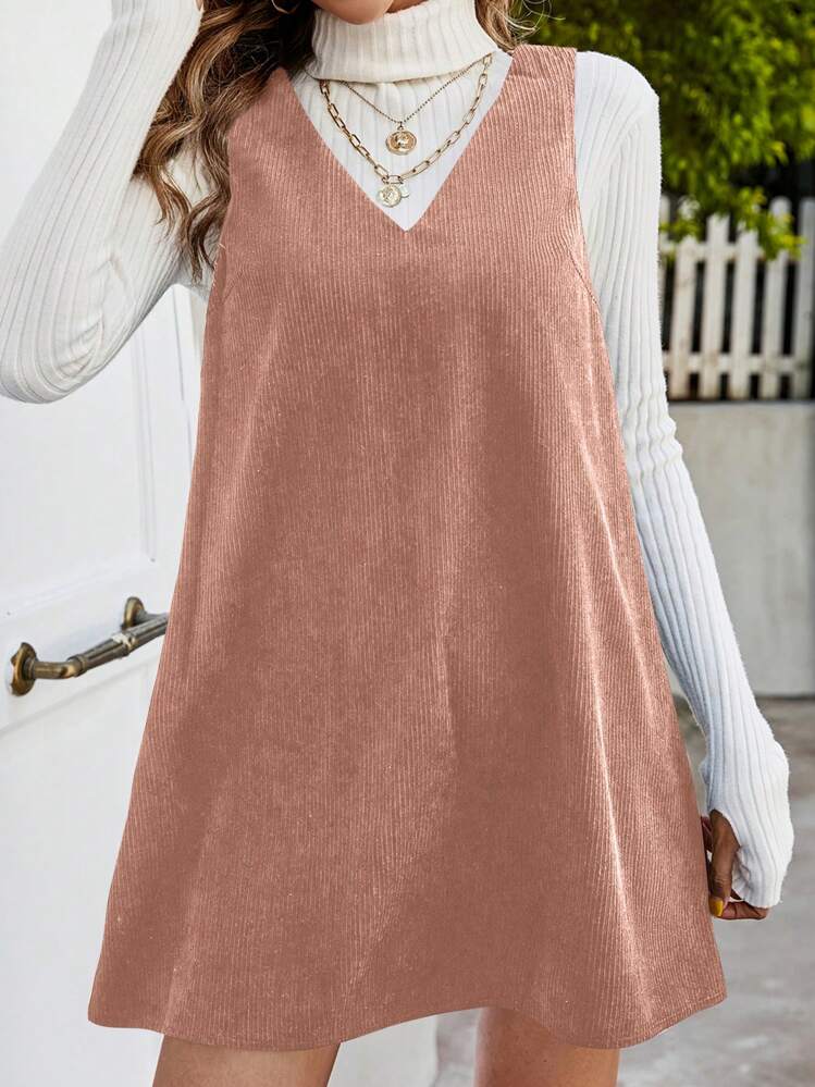 SHEIN Frenchy Vestido corto casual y sencillo de mujer de unicolor con escote en V y sin mangas - Rosa vieja - Añade 1