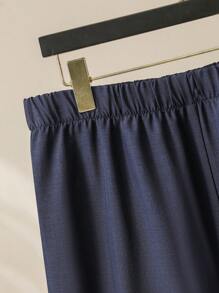 Lacomfia Elegancki, kontrastowy, siateczkowy, okrągły dekolt, rękaw 3/4, luźna, swobodna koszula i elastyczne spodnie w pasie, dwuczęściowy komplet w dużym rozmiarze, wiosna/jesień