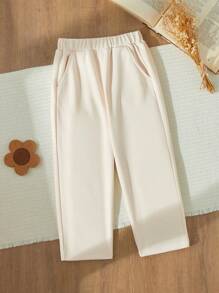 Blossori 男童优雅卡其色针织松紧腰裤，秋冬 - 杏色 - 查看 1