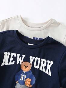 SHEIN Conjunto de 4 piezas para bebé niño/niña de verano con Top de manga raglán de cuello redondo con diseño de oso de peluche de dibujos animados y shorts de cintura elástica