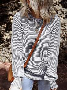 INAWLY Women Striped Crew Neck Pullover Sweater, Autumn/Spring Apparel