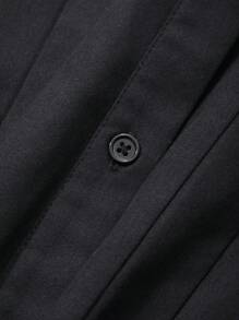 FRIFUL 女士纯色纽扣前开襟长袖休闲连衣裙，秋季连衣裙 - 黑色 - 查看 7