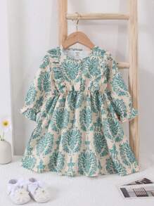 SHEIN Girls' Elegant Floral Print Long Sleeve Dress, Sweet Design For Autumn/Winter