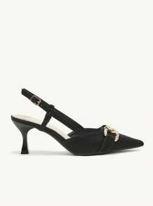 CUCCOO CHICEST Women's Pointed Toe Metal Decor Simple High Heel Pumps, Casual Everyday Wear Spring Shoes Spring Break Easter Prom Heels - Black - View 8