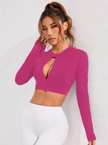 Women's Solid Color Round Neck Long Sleeve Hollow Casual Sports T-Shirt & Tank Topworkout Tank Top