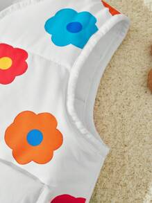 Blossori Young Girls Floral Applique Sleeveless Collarless Vest, Fall/Winter - Multicolor - View 3