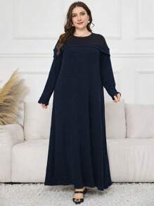 Lacomfia Vestido largo casual de talla grande con bloques de color y parches para el otoño