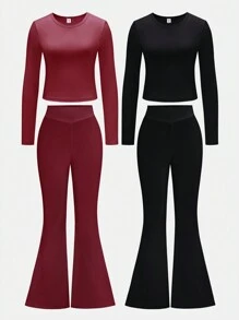 Teen Girls Two-Piece Set, Stylish Casual Outfit, Perfect For Daily Wear In All Seasons - Multicolor - View 1