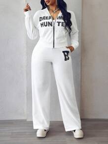 Zolique 休闲简约字母印花直筒运动裤 - 白色 - 查看 4