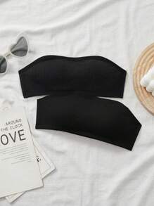 SHEIN 2pcs/Set Tween Girl Ribbed Tube Crop Top Bra - Black - View 1